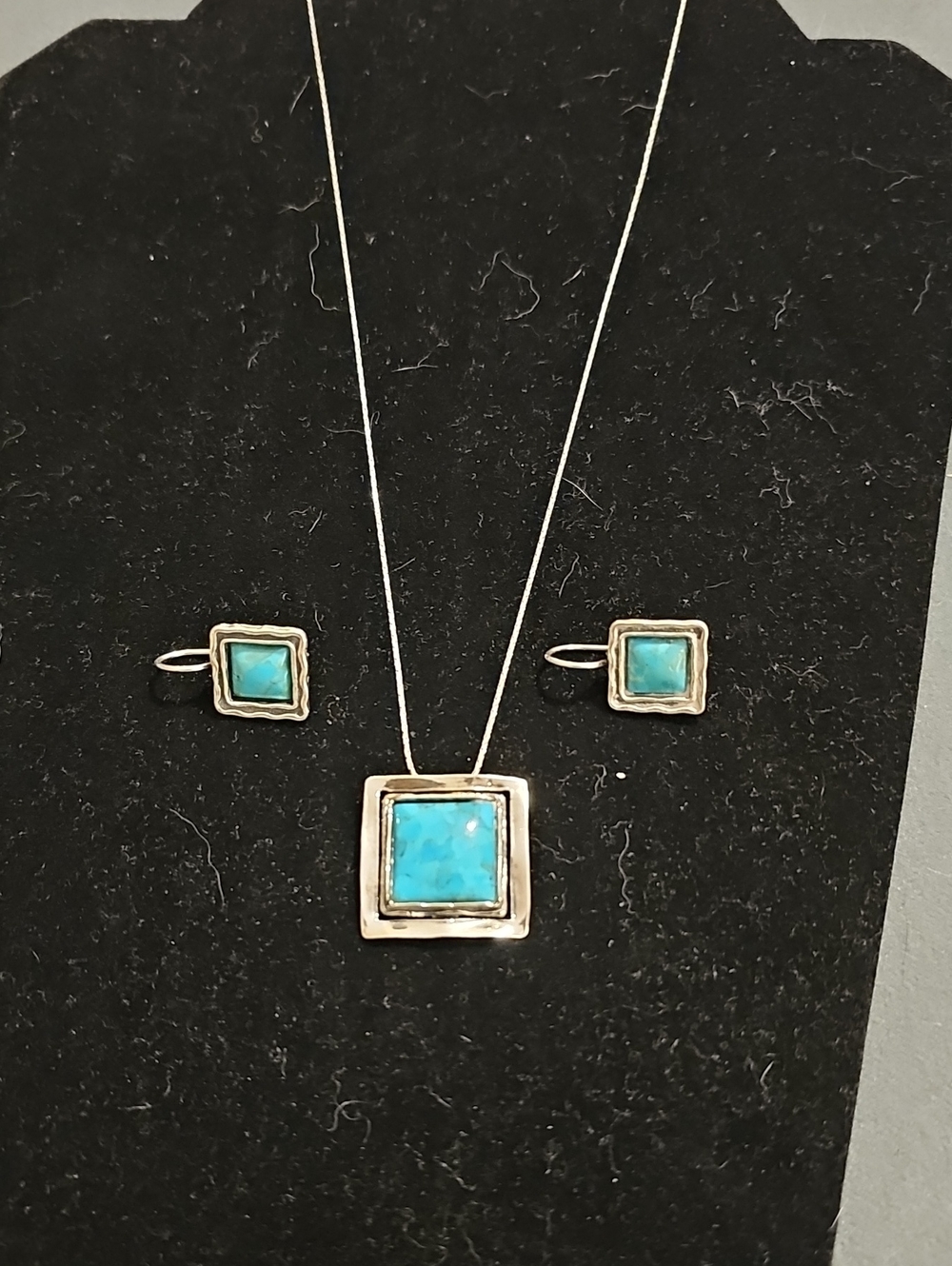 Turquoise Square Pendant Necklace and Earrings Set